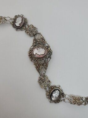 Vintage Italian Coin Silver & Cameo Sardonyx Bracelet